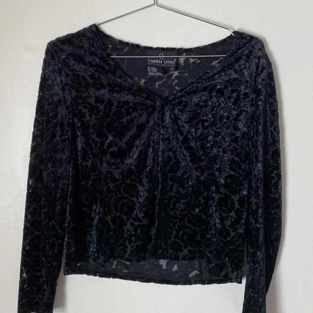 Vintage Black Velvet Long Sleeve Cardigan Women's 6